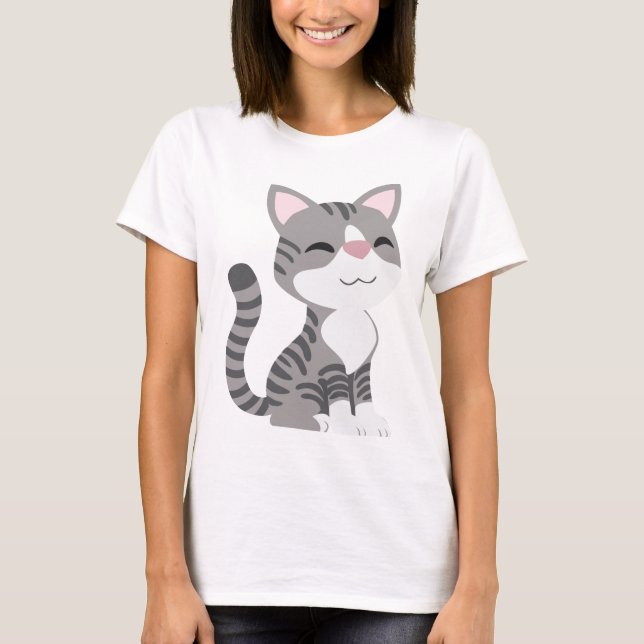 Niedliche lächelnde graue Tabby-Katze T-Shirt (Vorderseite)