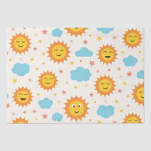 Niedliche lächelnde Sonnenschein mit Wolken und St Seidenpapier