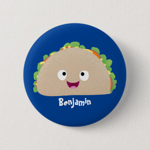 Niedliche Lächelnde Taco-Cartoon-Illustration Button