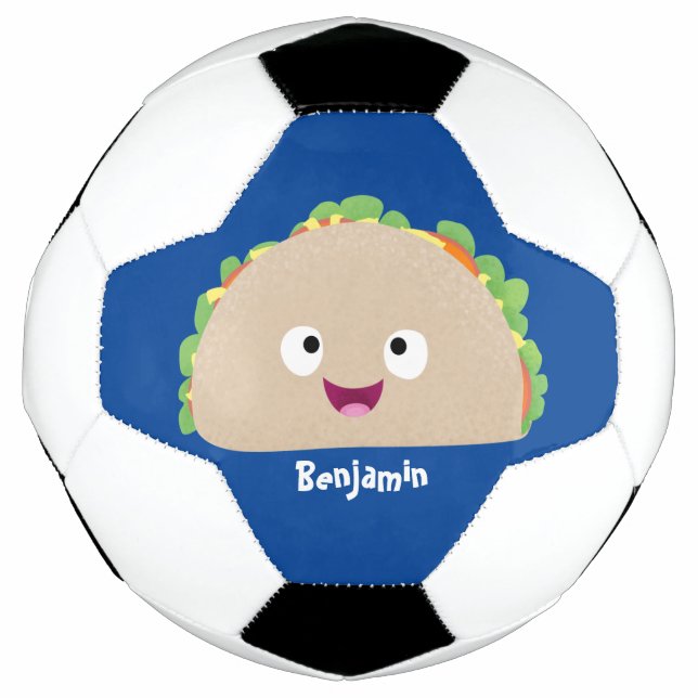 Niedliche Lächelnde Taco-Cartoon-Illustration Fußball (Vorderseite)
