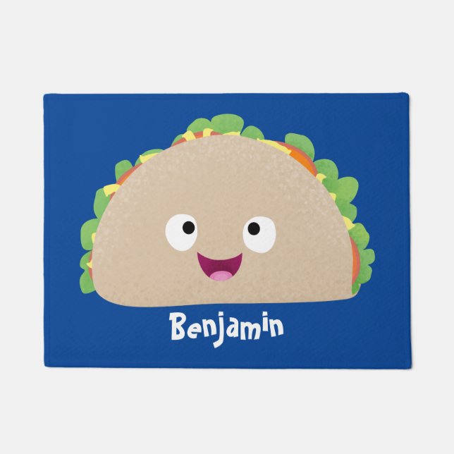 Niedliche Lächelnde Taco-Cartoon-Illustration Fußmatte (Vorderseite)