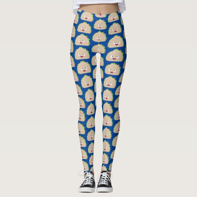Niedliche Lächelnde Taco-Cartoon-Illustration Leggings (Vorderseite)