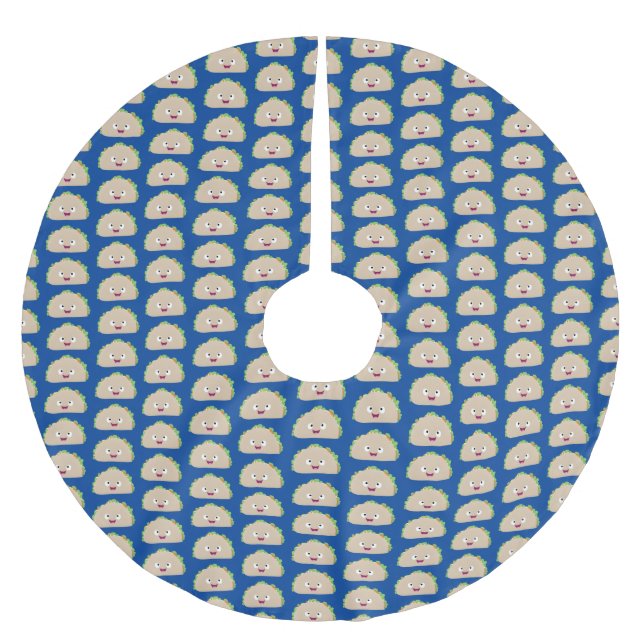 Niedliche Lächelnde Taco-Cartoon-Illustration Polyester Weihnachtsbaumdecke (Vorderseite)