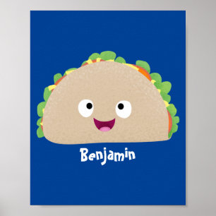 Niedliche Lächelnde Taco-Cartoon-Illustration Poster