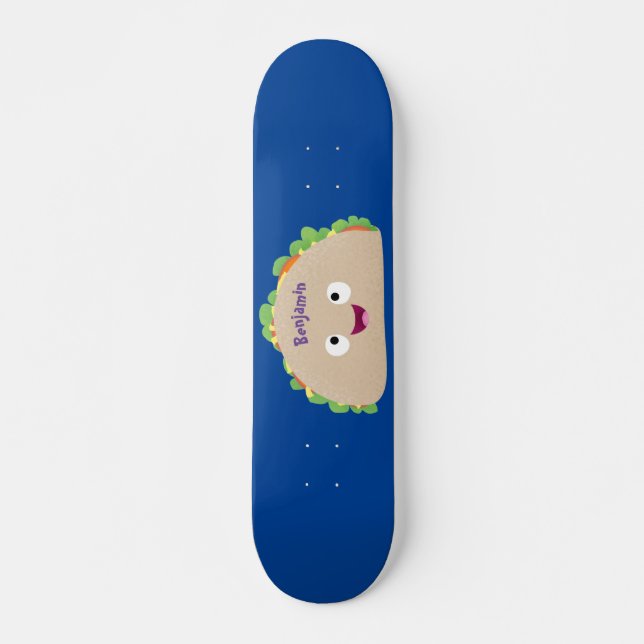 Niedliche Lächelnde Taco-Cartoon-Illustration Skateboard (Vorne)