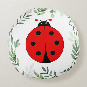 Niedliche Lady Bug and Pflanze Blätter Rundes Kissen