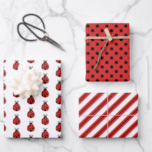 Niedliche Lady Bugs Polka Dots Streifen Geschenkpapier Set