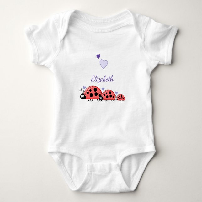 Niedliche Ladybirds herzen und Namen Baby Strampler (Vorderseite)