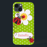 Niedliche Ladybuen-Mädchen benennen rotes Pad-Gehä iPhone 13 Hülle<br><div class="desc">Niedliche original rote Ladybug / Ladybird auf einem grünen Polka Blume Kinder ipad Gehäuse. Lesen Sie Isabella oder Sie können mit Ihrem eigenen Namen personalisieren. Exklusiv von Sarah Trett entworfen.</div>