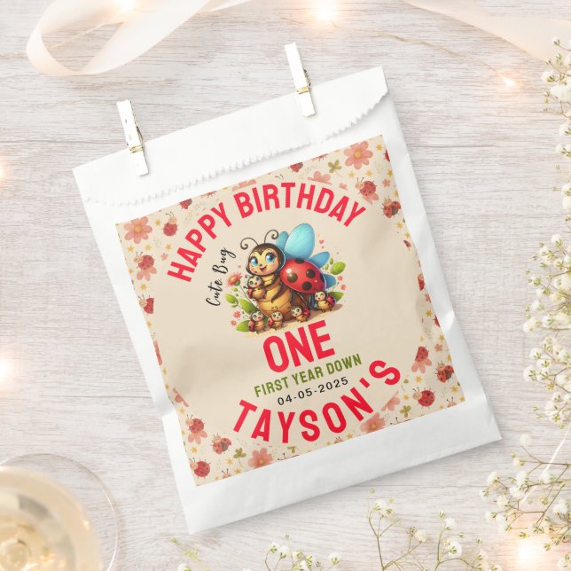 Niedliche Ladybug 1. Geburtstag | Bug Theme Party Geschenktütchen (Ausgeschnitten)