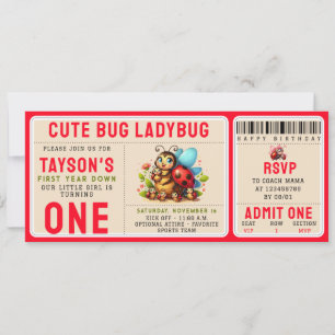 Niedliche Ladybug 1. Geburtstag   Bug Theme Ticket Einladung