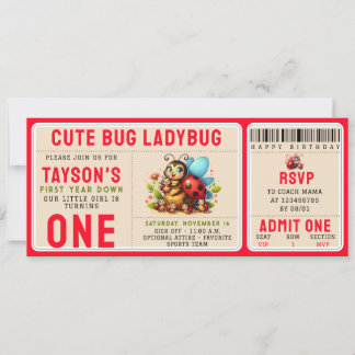 Niedliche Ladybug 1. Geburtstag | Bug Theme Ticket Einladung