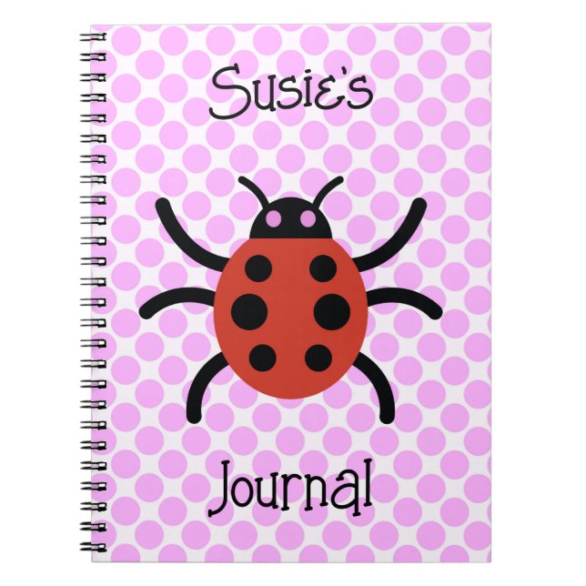 Niedliche Ladybug Art on Pink Personal Name Journa Notizblock (Vorderseite)