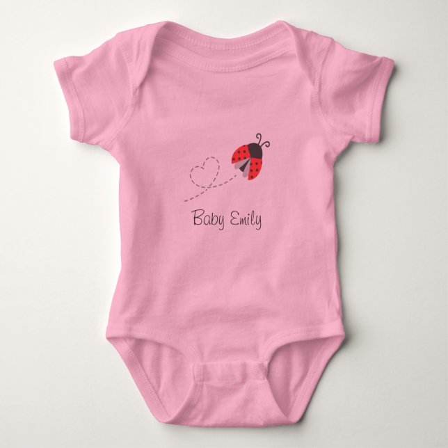 Niedliche Ladybug Baby Girl Personalisiert Strampler (Vorderseite)