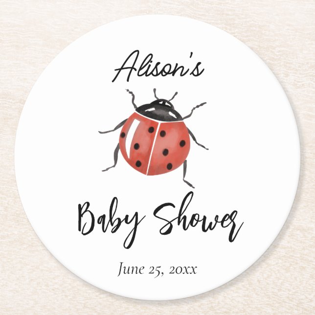 Niedliche Ladybug Babydusche Runder Pappuntersetzer (Vorderseite)