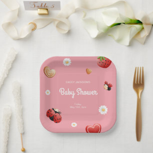 Niedliche Ladybug Blume Kinderdusche Pappteller