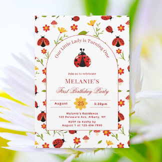 Niedliche Ladybug Einladung zum 1. Geburtstag