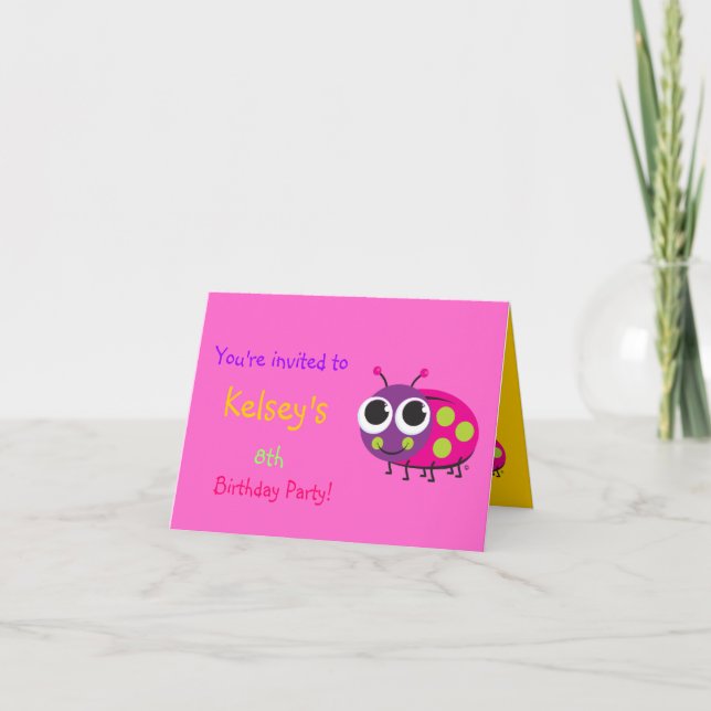 Niedliche Ladybug Einladung zum Geburtstag (Vorderseite)
