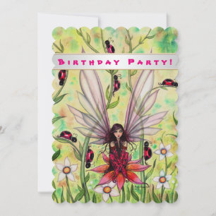 Niedliche Ladybug Fairy Fantasy Girls Einladung zu