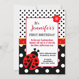 Niedliche Ladybug Geburtstagsparty Einladung