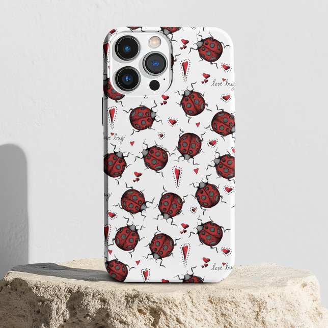 Niedliche Ladybug Hearts Lovebug Handgezeichnete I Case-Mate iPhone Hülle (Cute Hand-Drawn Red Ladybugs, Red Hearts & Hand-Written "Love Bug" against a White Background.)