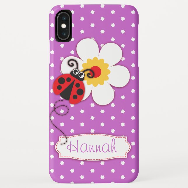 Niedliche Ladybug-Ladybird-Mädchen nennen lila Case-Mate iPhone Hülle (Rückseite)