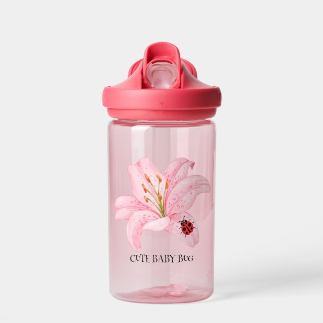 Niedliche Ladybug Lilie Blume Schüler Mädchen Trinkflasche (Vorne)