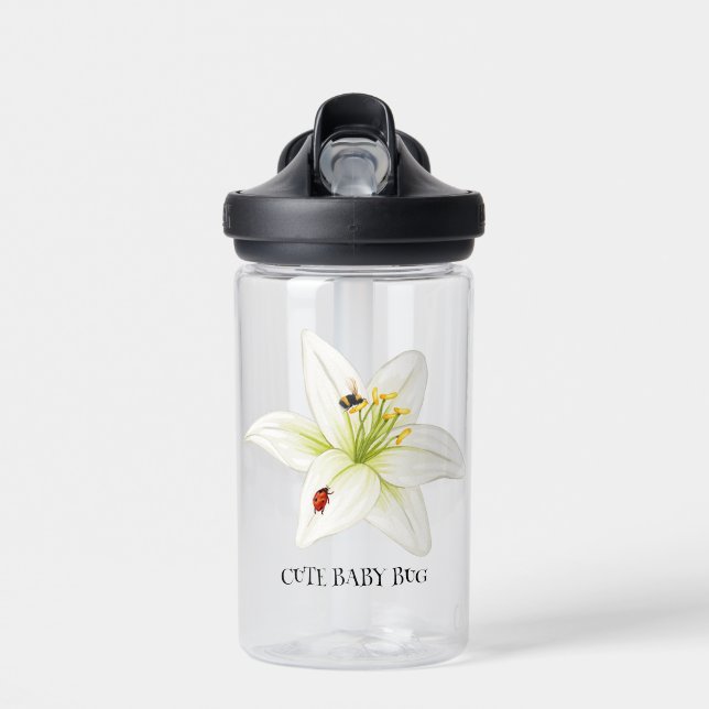 Niedliche Ladybug Lilie Blume Schüler Mädchen Trinkflasche (Vorne)