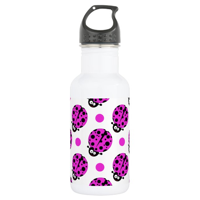 Niedliche Ladybug, Neon Lila & White Polka Dots Trinkflasche (Vorderseite)