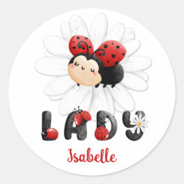 Niedliche Ladybug Personalisiert Girl Runder Aufkleber