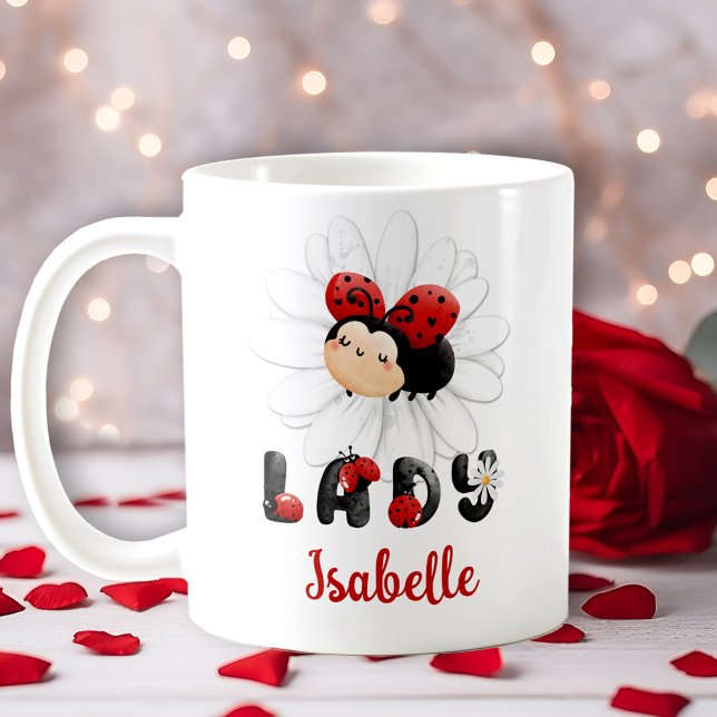Niedliche Ladybug Personalisierte Mädchenbezeichnu Kaffeetasse (Cute Ladybug Personalized Girl Name Mug)