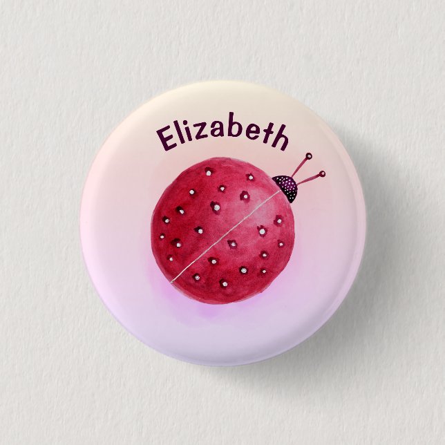 Niedliche Ladybug Pink Girl Name Button (Vorderseite)