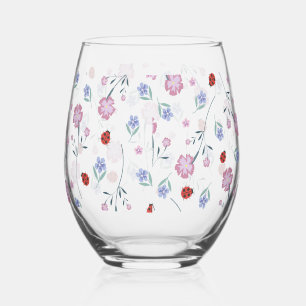 Niedliche Ladybug Polka dot Daisy Blume Muster Weinglas Ohne Stiel