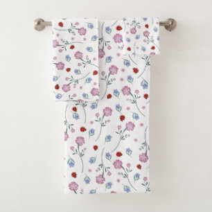 Niedliche Ladybug Polka dot Daisy Blume Rustikales Badhandtuch Set