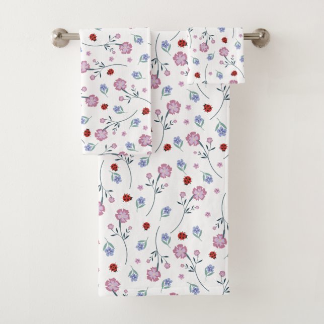 Niedliche Ladybug Polka dot Daisy Blume Rustikales Badhandtuch Set (Insitu)