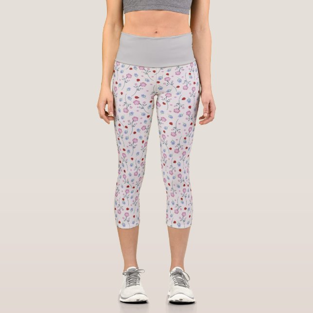 Niedliche Ladybug Polka dot Daisy Blume Rustikales Capri Leggings (Vorderseite)
