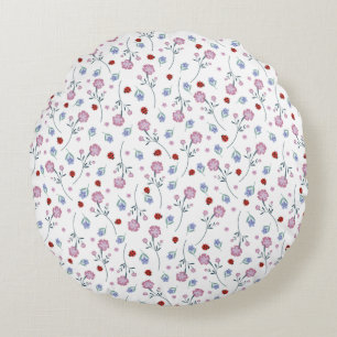 Niedliche Ladybug Polka dot Daisy Blume Rustikales Rundes Kissen