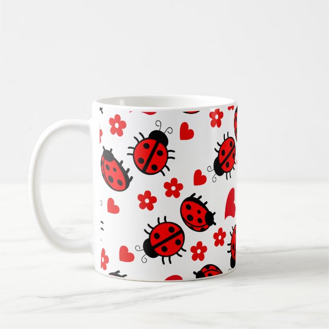 Niedliche Ladybug Polka Dots Black Red Seamless Mu Kaffeetasse (Links)