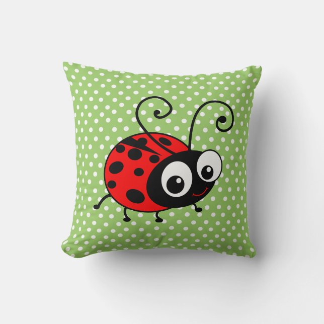 Niedliche Ladybug Polka Dots Green & Red Cushion Kissen (Vorderseite)