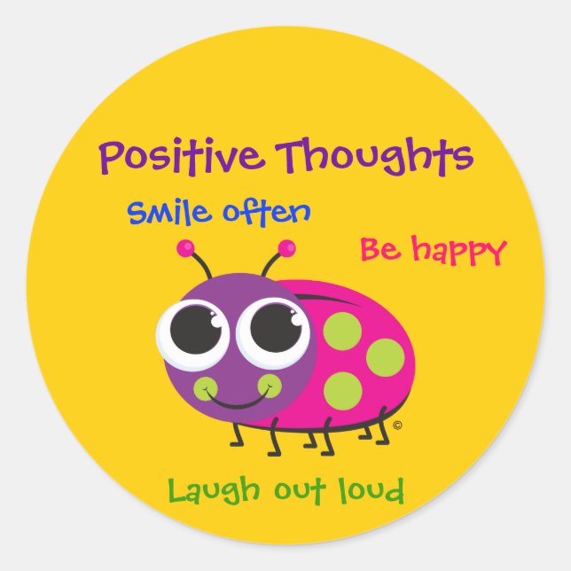 Niedliche Ladybug "Positive Thoughts" Runder Aufkleber (Vorderseite)