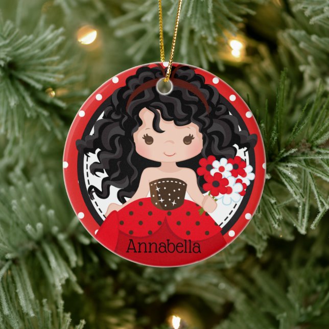 Niedliche Ladybug Princess Personalisierte Keramik Ornament (Baum)