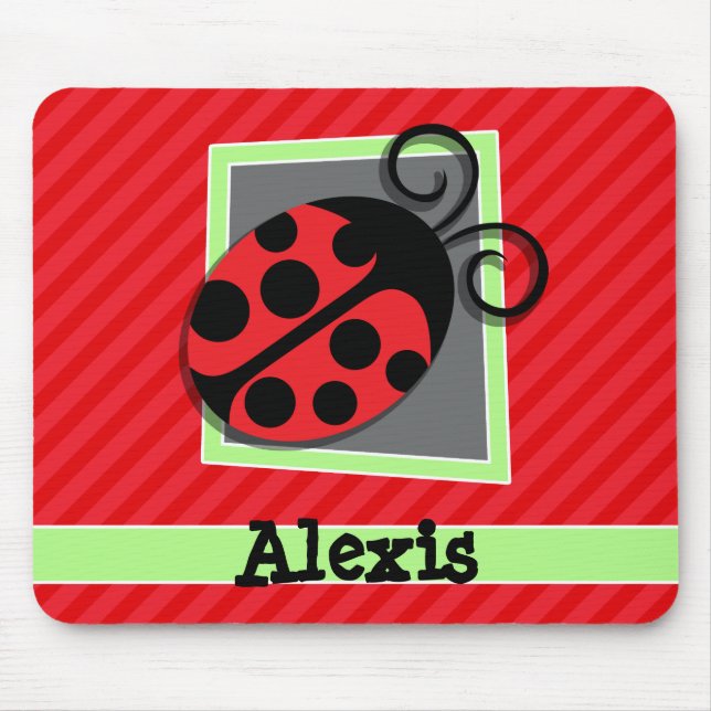 Niedliche Ladybug; Scarlet Rote Streifen Mousepad (Vorne)