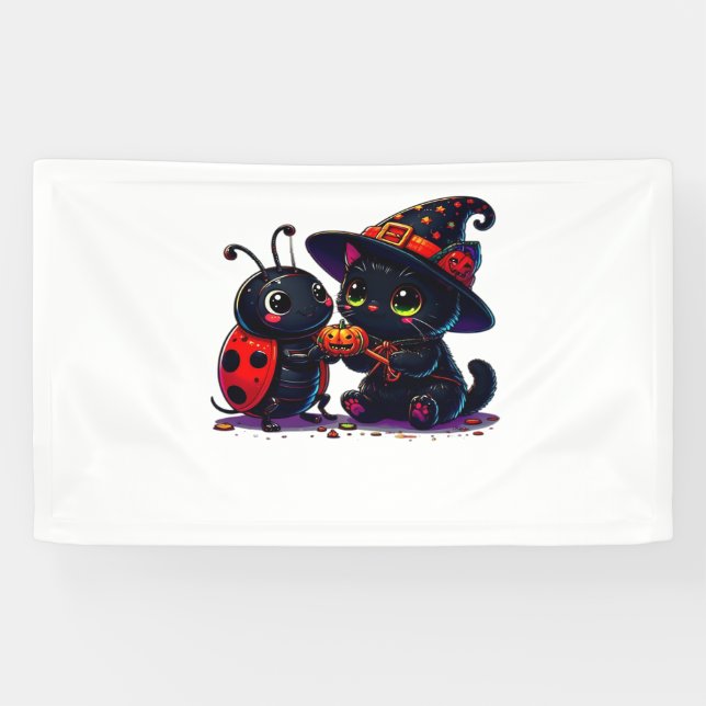 Niedliche Ladybug und Black Cat Halloween Classic  Banner (Horizontal)