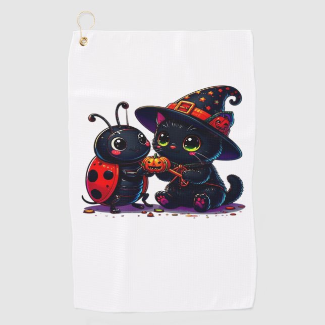 Niedliche Ladybug und Black Cat Halloween Classic  Golfhandtuch (Vorderseite)