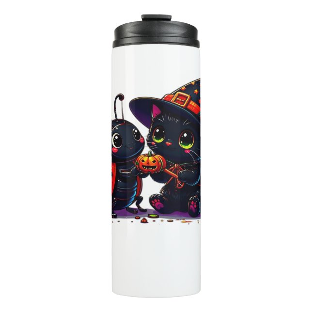 Niedliche Ladybug und Black Cat Halloween Classic  Thermosbecher (Vorderseite)