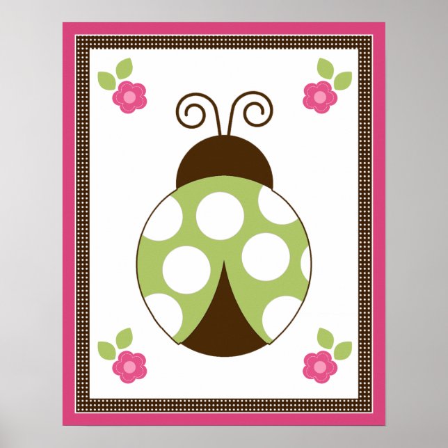 Niedliche Ladybug und Blume Kinderzimmer Art Poste Poster (Vorne)