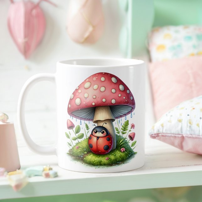 Niedliche Ladybug unter Pilzschirm Kaffeetasse (Von Creator hochgeladen)