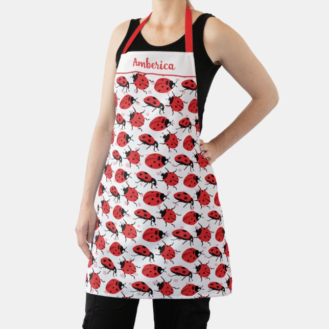 Niedliche Ladybug White Design Red Black Whimsical Schürze (InSitu)