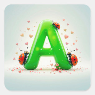 Niedliche Ladybugs auf dem Alphabet-Brief A Quadratischer Aufkleber