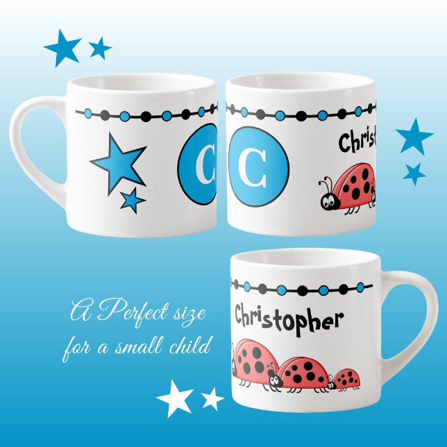 Niedliche Ladybugs blau schwarz mit Sternenkindern Espressotasse (Von Creator hochgeladen)